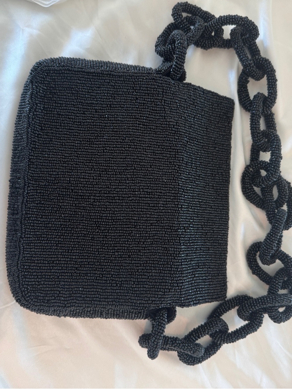Anthropologie Fiona Black Beaded Shoulder Bag with Beaded Chain-Link Strap - Picture 9 of 11